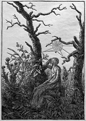 Caspar David Friedrich „Die Frau mit dem Spinnennetz zwischen kahlen Bäumen“  190 x 242 cm