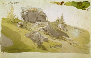 Caspar David Friedrich „Wiesenstück mit Felsen im Riesengebirge“  25 x 17 cm