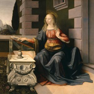 Leonardo da Vinci „Maria (Ausschnitt aus Die Verkündigung)“ 98 x 98 cm