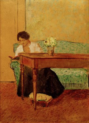 August Macke „Elisabeth auf grünem Sofa, lesend“ 16 x 22 cm
