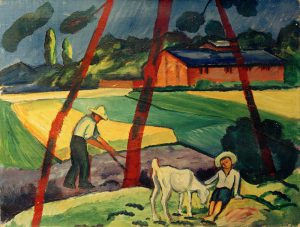 August Macke „Landschaft mit Bauer, Junge und Ziege“ 69 x 53 cm