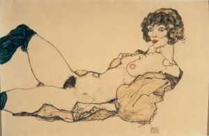 Egon Schiele „Liegender Frauenakt mit grünen Strümpfen“ 46 x 31 cm