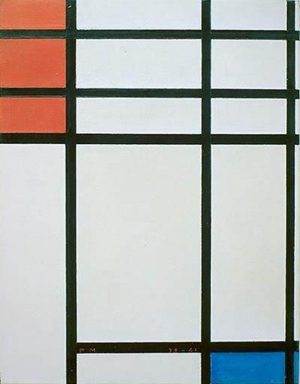 Piet Mondrian „Komposition in Rot Blau und Weiß“ 33 x 43 cm