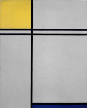 Piet Mondrian „Komposition mit Gelb Blau und Doppellinie“ 33 x 41 cm