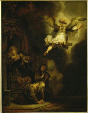 Rembrandt “Der Engel verläßt Tobias und seine Familie“ 32 x 66 cm