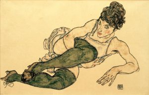 Egon Schiele „Liegende Frau mit grünen Strümpfen“ 46 x 30 cm