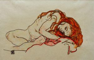 Egon Schiele „Kauerndes Mädchen mit gesenktem Kopf“ 46 x 29 cm