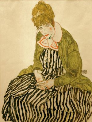 Egon Schiele „Edith Schiele in gestreiftem Kleid“ 40 x 51 cm