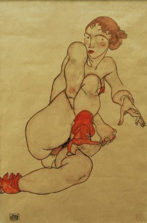 Egon Schiele „Akt mit hochgezogenem rechtem Bein“ 32 x 47 cm