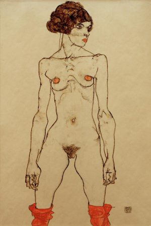 Egon Schiele „Stehendes nacktes Mädchen mit Strümpfen“ 32 x 48 cm