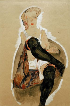 Egon Schiele „Mädchen mit übereinandergeschlagenen Beinen“ 36 x 54 cm