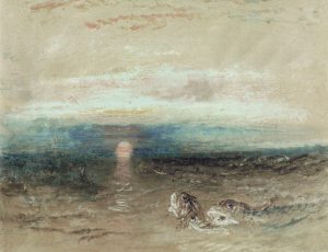 William Turner „Sonnenuntergang über dem Meer mit Knurrhähnen“ 22 x 28 cm