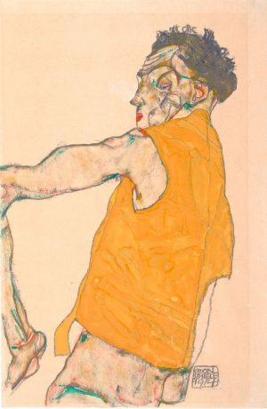 Egon Schiele „Selbstbildnis mit gelber Weste“ 32 x 48 cm