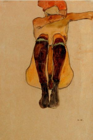 Egon Schiele „Sitzender Akt mit lila Strümpfen“ 30 x 43 cm