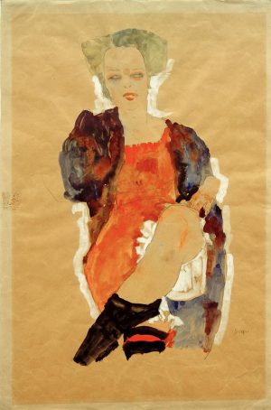 Egon Schiele „Mädchen mit übereinandergeschlagenen Beinen“ 36 x 54 cm