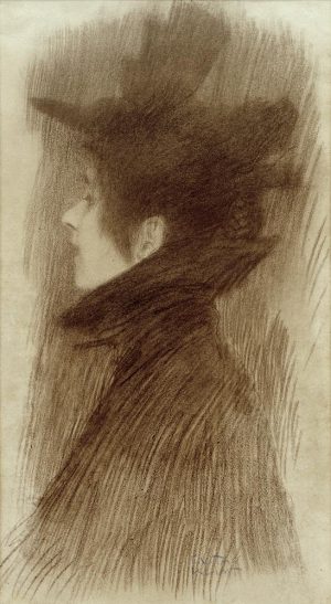 Gustav Klimt „Mädchen mit Hut und Cape im Profil“ 22 x 42 cm