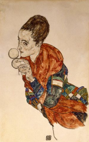 Egon Schiele „Portrait Schauspielerin Marga Boerner mit Puderdose“ 31 x 48 cm