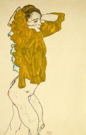 Egon Schiele „Sich entkleidendes Mädchen Gouache“ 31 x 48 cm