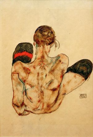 Egon Schiele „Sitzender weiblicher Rückenakt“ 30 x 44 cm