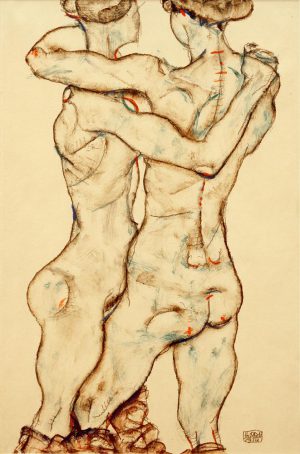 Egon Schiele „Sich umarmende Mädchenakte“ 31 x 48 cm