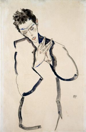 Egon Schiele „Selbstbildnis mit gefalteten Händen“ 32 x 48 cm