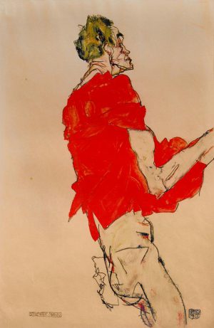 Egon Schiele „Stehender Mann mit rotem Tuch“ 32 x 48 cm