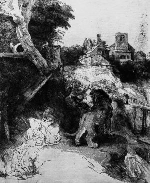 Rembrandt “Der heilige Hieronymus in bergiger Landschaft“ 20.8 x 26 cm