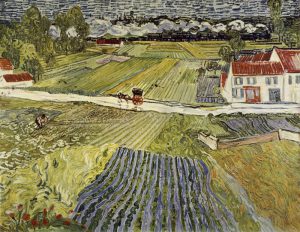 Vincent van Gogh “Landschaft mit Pferdewagen und Zug im Hintergrund” (Landschaft bei Auvers nach dem Regen) 72 x 90 cm