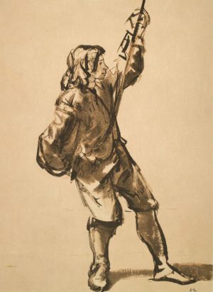Rembrandt “Figurenstudie eines jungen Mannes an einem Seil ziehend“ 17.8 x 29 cm