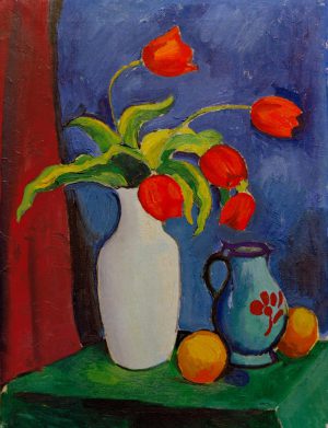 August Macke „Rote Tulpen in weißer Vase“ 53 x 70 cm