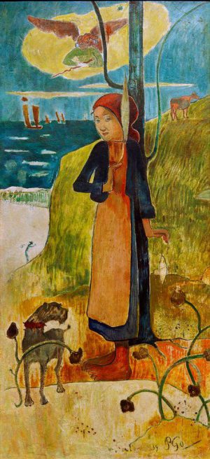 Paul Gauguin „Bretonisches Mädchen beim Spinnen (Johanna von Orléans)“  58 x 116 cm