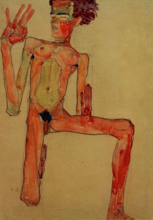 Egon Schiele „Kniender Selbstakt“ 45 x 63 cm