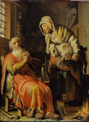 Rembrandt “Der alte Tobias und seine Frau Hanna mit den Ziegenböckchen“ 30 x 39.5 cm