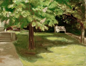 Max Liebermann „Gartenbank unter dem Kastanienbaum – Blühende Kastanien“ 90 x 70 cm