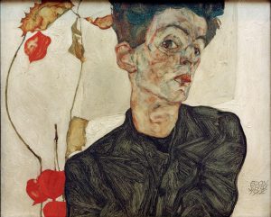 Egon Schiele „Selbstbildnis mit chinesischen Laternenfrüchten“ 40 x 32 cm