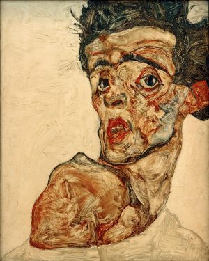 Egon Schiele „Selbstbildnis mit hochgezogener nackter Schulter“ 34 x 42 cm