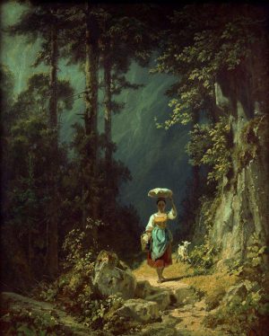 Spitzweg Carl „Mädchen mit Ziege im Gebirgstal I“ 29 x 36 cm