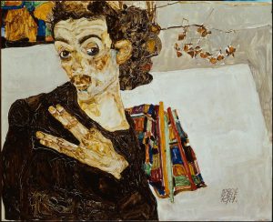 Egon Schiele „Selbstbildnis mit schwarzer Vase“ 34 x 28 cm