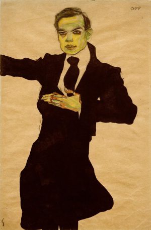 Egon Schiele „Der Maler Max Oppenheimer Kniestück“ 30 x 46 cm