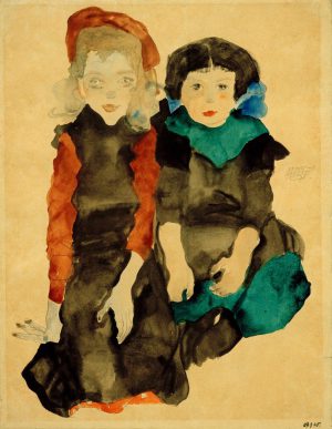 Egon Schiele „Zwei kauernde kleine Mädchen“ 32 x 41 cm