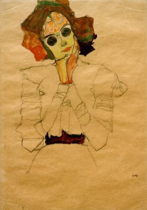 Egon Schiele „Mädchen mit Sonnenbrille Gertrude Schiele“ 31 x 45 cm