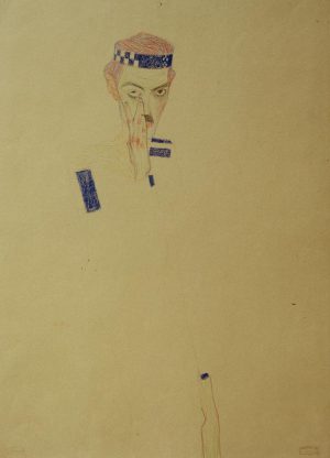 Egon Schiele „Selbstbildnis mit blaukariertem Stirnband“ 30 x 40 cm