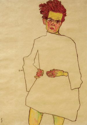 Egon Schiele „Selbstbildnis mit Hemd“ 32 x 45 cm