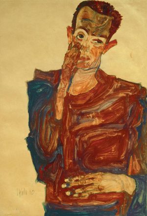 Egon Schiele „Selbstbildnis mit Hand an der Wange“ 31 x 44 cm