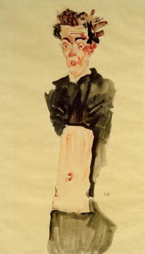 Egon Schiele „Selbstbildnis mit entblößtem Nabel“ 36 x 55 cm