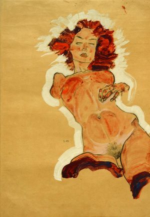 Egon Schiele „Weiblicher Akt zurückgelehnt“ 31 x 44 cm