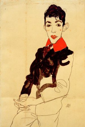 Egon Schiele „Knabenbildnis Erich Lederer mit rotem Kragen“ 32 x 48 cm