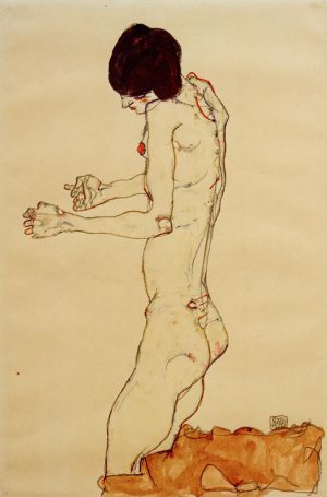 Egon Schiele „Kniender Frauenakt die Arme vorgestreckt“ 32 x 48 cm