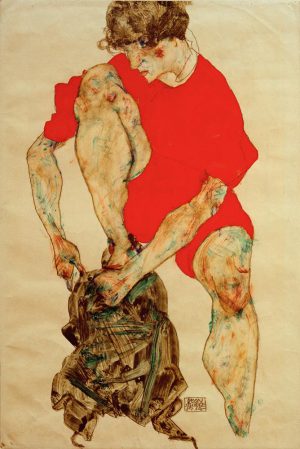 Egon Schiele „Weibliches Modell in rotem Gewand“ 32 x 48 cm