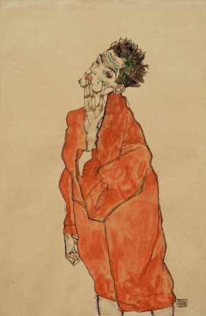 Egon Schiele „Selbstbildnis in orangefarbener Jacke“ 32 x 48 cm